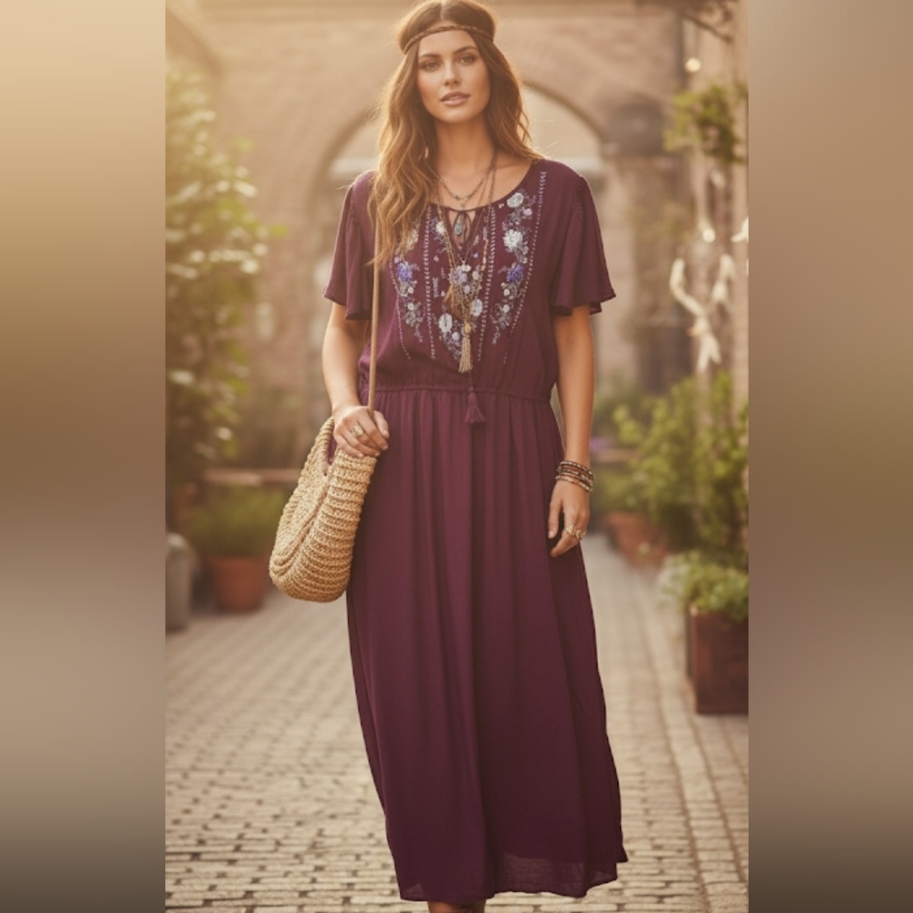 Bloomchic plus size 28 boho purple midi dress